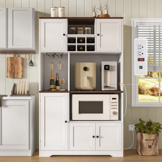 Hasuit | 71.3 Inch Pantry Cabinet with Charging Station Tall Farmhouse Kitchen Hutch with Removable Wine Rack