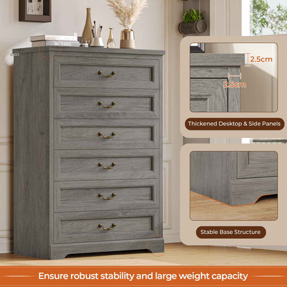 Hasuit | 51.3 Inch Farmhouse 6 Drawers Dresser Tall Wood Dressers Rustic Storage Cabinet Organizer Grey Dresser for Bedroom Hallway