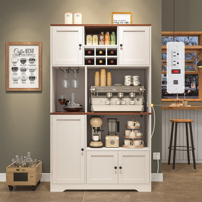 Hasuit | 71.3 Inch Pantry Cabinet with Charging Station Tall Farmhouse Kitchen Hutch with Removable Wine Rack