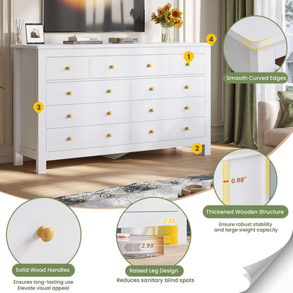 Hasuit | 55.1 Inch Dresser with 9 Drawers Modern Long Dressers with Large Capacity Storage Organizer Cabinet Wide Dresser White