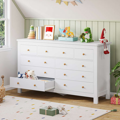 Hasuit | 55.1 Inch Dresser with 9 Drawers Modern Long Dressers with Large Capacity Storage Organizer Cabinet Wide Dresser White