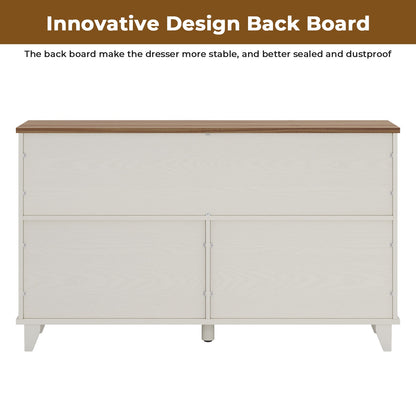 Hasuit | 55.1 Inch Farmhouse 6 Drawer Dresser for Bedroom Retro Chest of Drawers with Sliding Barn Door
