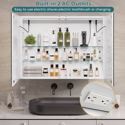 Hasuit | Lighted Medicine Cabinet with Mirror 2 Doors Wall Mounted Bathroom Mirror with Storage 31.5'' x 23.6''