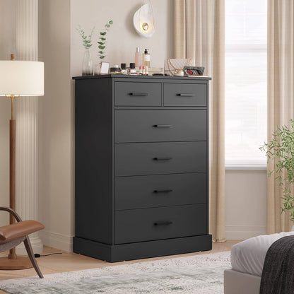 Hasuit | 27.6 Inch Dresser for Bedroom 6 Drawers Dresser Wood Storage Tower Clothes Organizer for Bedroom Hallway Entryway