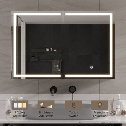 Hasuit | Lighted Medicine Cabinet with Mirror Wall Mounted Bathroom Mirror with Storage and LED Lights 35.4'' x 23.6''