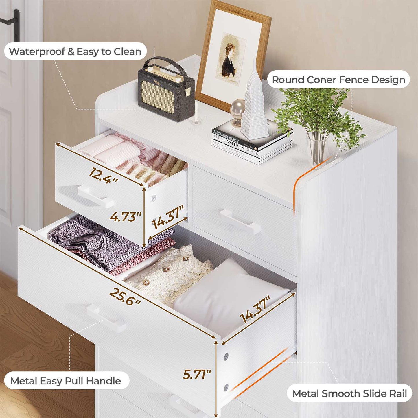 Hasuit | 26.6 Inch Dresser Wooden Storage Chest of 6 Drawers Vertical Large Capacity Clothing Storage Organizer Tall Dressers