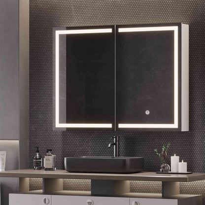 Hasuit | Lighted Medicine Cabinet with Mirror 2 Doors Wall Mounted Bathroom Mirror with Storage 31.5'' x 23.6''