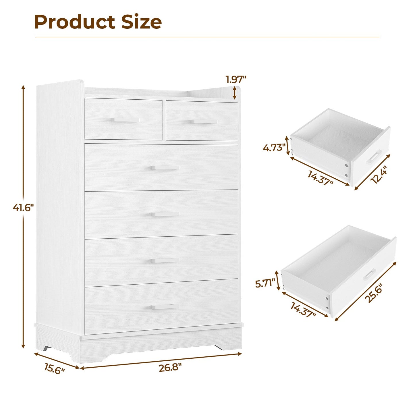 Hasuit | 26.6 Inch Dresser Wooden Storage Chest of 6 Drawers Vertical Large Capacity Clothing Storage Organizer Tall Dressers