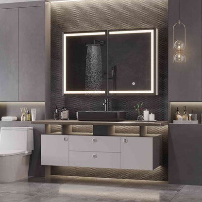 Hasuit | Lighted Medicine Cabinet with Mirror Wall Mounted Bathroom Mirror with Storage and LED Lights 35.4'' x 23.6''