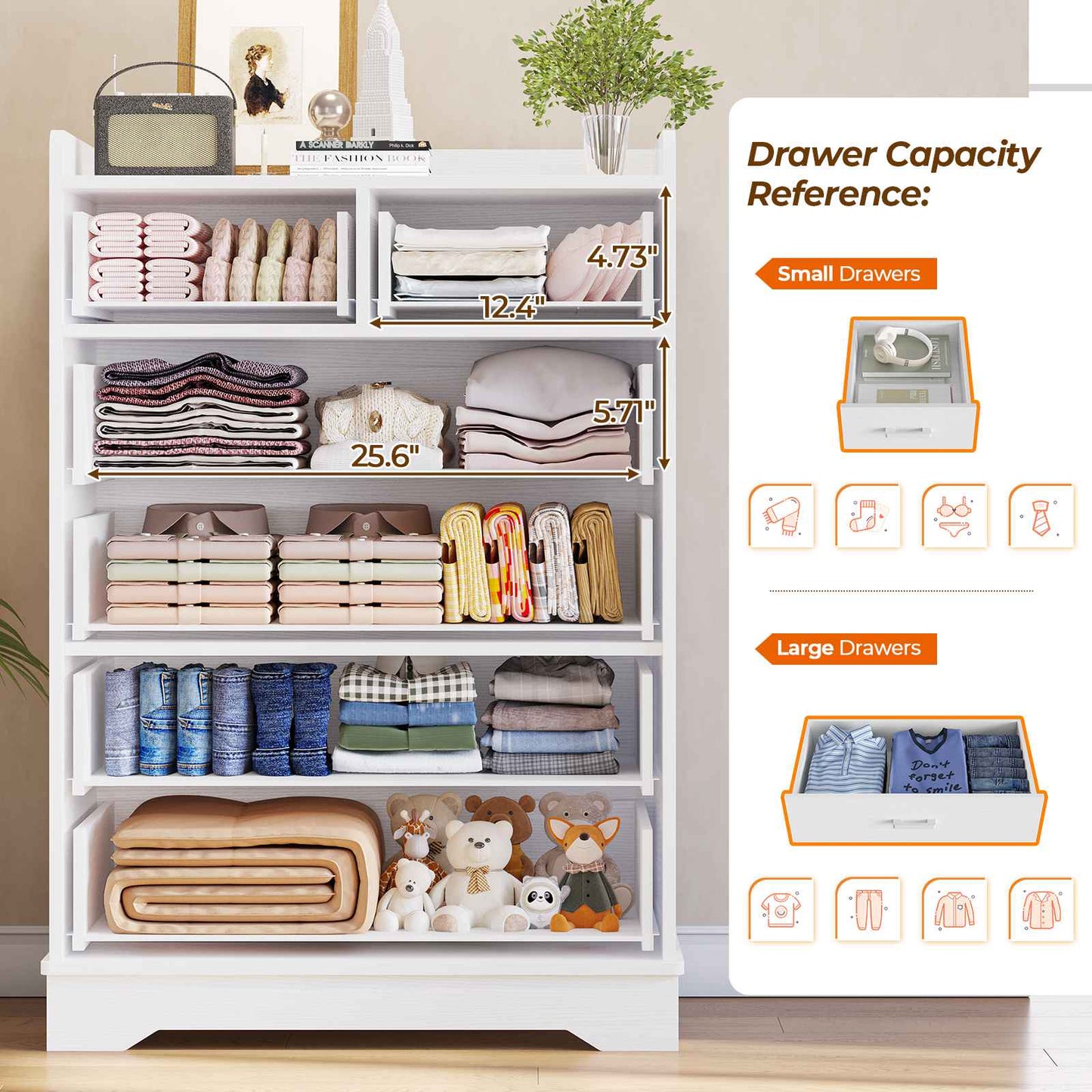 Hasuit | 26.6 Inch Dresser Wooden Storage Chest of 6 Drawers Vertical Large Capacity Clothing Storage Organizer Tall Dressers
