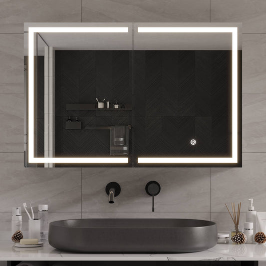 Hasuit | Lighted Medicine Cabinet with Mirror Wall Mounted Bathroom Mirror with Storage and LED Lights 35.4'' x 23.6''