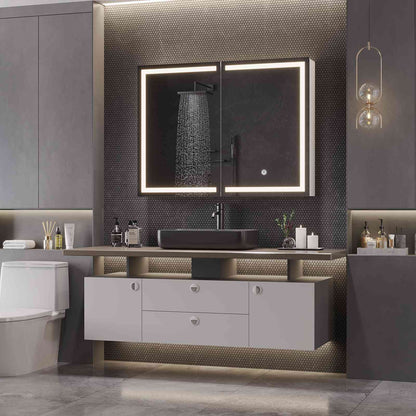 Hasuit | Lighted Medicine Cabinet with Mirror 2 Doors Wall Mounted Bathroom Mirror with Storage 31.5'' x 23.6''