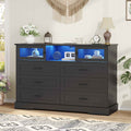 Hasuit | 47.2 Inch 6 Drawer Dresser with LED Lights and Charging Station Farmhouse Chest of Drawers Closet Organizer, Clothes Storage Cabinet