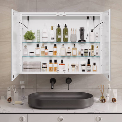 Hasuit | Lighted Medicine Cabinet with Mirror 2 Doors Wall Mounted Bathroom Mirror with Storage 31.5'' x 23.6''