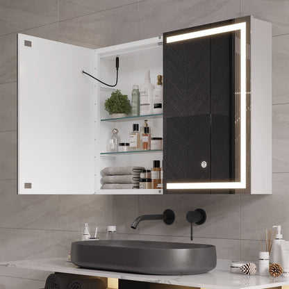 Hasuit | Lighted Medicine Cabinet with Mirror 2 Doors Wall Mounted Bathroom Mirror with Storage 31.5'' x 23.6''