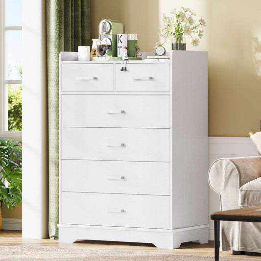 Hasuit | 26.6 Inch Dresser Wooden Storage Chest of 6 Drawers Vertical Large Capacity Clothing Storage Organizer Tall Dressers