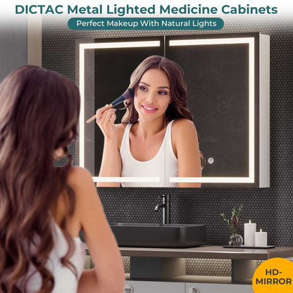 Hasuit | Lighted Medicine Cabinet with Mirror 2 Doors Wall Mounted Bathroom Mirror with Storage 31.5'' x 23.6''