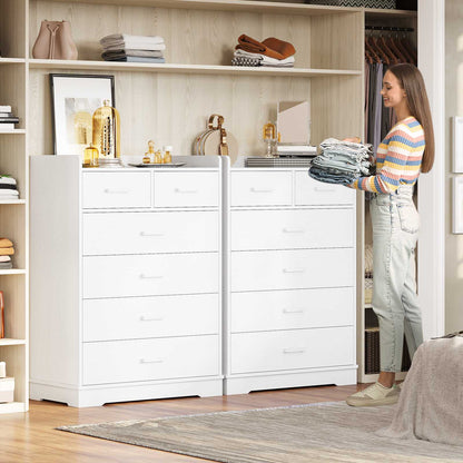 Hasuit | 26.6 Inch Dresser Wooden Storage Chest of 6 Drawers Vertical Large Capacity Clothing Storage Organizer Tall Dressers