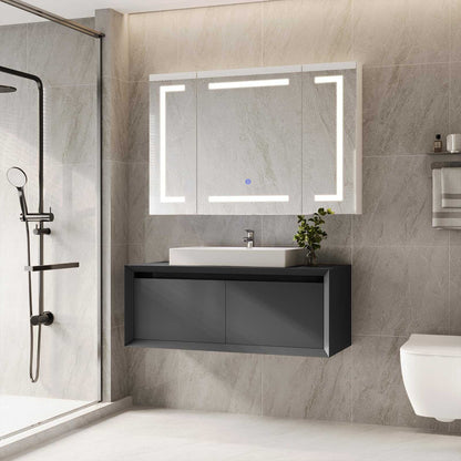 Hasuit | Lighted Medicine Cabinet with Mirror 3 Doors Wall Mounted Bathroom Mirror with Storage 39.4'' x 23.6''