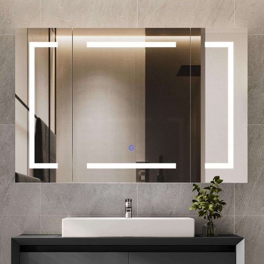 Hasuit | Lighted Medicine Cabinet with Mirror 3 Doors Wall Mounted Bathroom Mirror with Storage 39.4'' x 23.6''