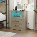Hasuit | Night Stand with Charging Station and LED Lights Farmhouse Nightstand with 2 Drawers