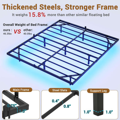 Hasuit | Floating Bed Frame California King Size with LED Lights Metal Cal King Platform Bed No Box Spring Needed