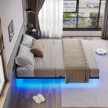 Hasuit | Floating Bed Frame California King Size with LED Lights Metal Cal King Platform Bed No Box Spring Needed