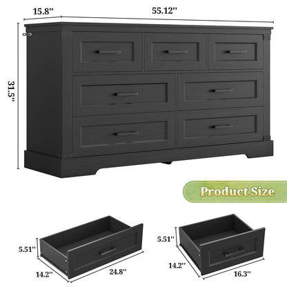 Hasuit | 55.1 Inch Dresser with 7 Drawers Wooden Long Dressers Chest of Drawer Farmhouse Dresser with Thick Styling