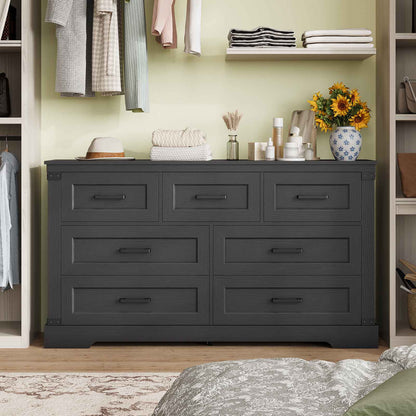 Hasuit | 55.1 Inch Dresser with 7 Drawers Wooden Long Dressers Chest of Drawer Farmhouse Dresser with Thick Styling