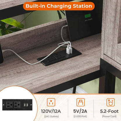 Hasuit | Corner Bed with Drawers and Bookcase Storage Shelves Farmhouse Wooden Daybed with Charging Station and LED Light Rustic Gray Three Sizes