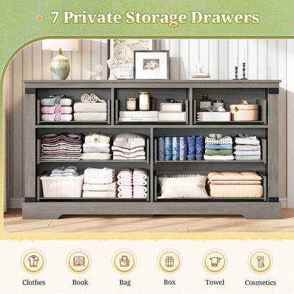 Hasuit | 55.1 Inch Dresser with 7 Drawers Wooden Long Dressers Chest of Drawer Farmhouse Dresser with Thick Styling