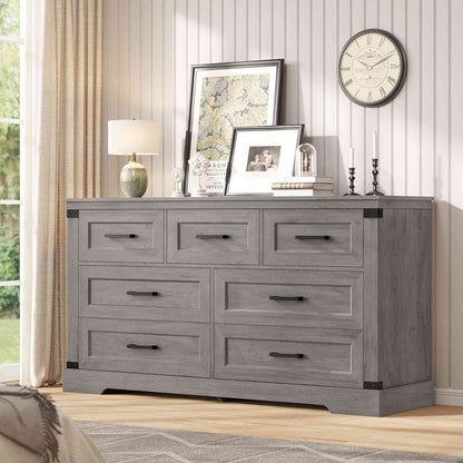 Hasuit | 55.1 Inch Dresser with 7 Drawers Wooden Long Dressers Chest of Drawer Farmhouse Dresser with Thick Styling