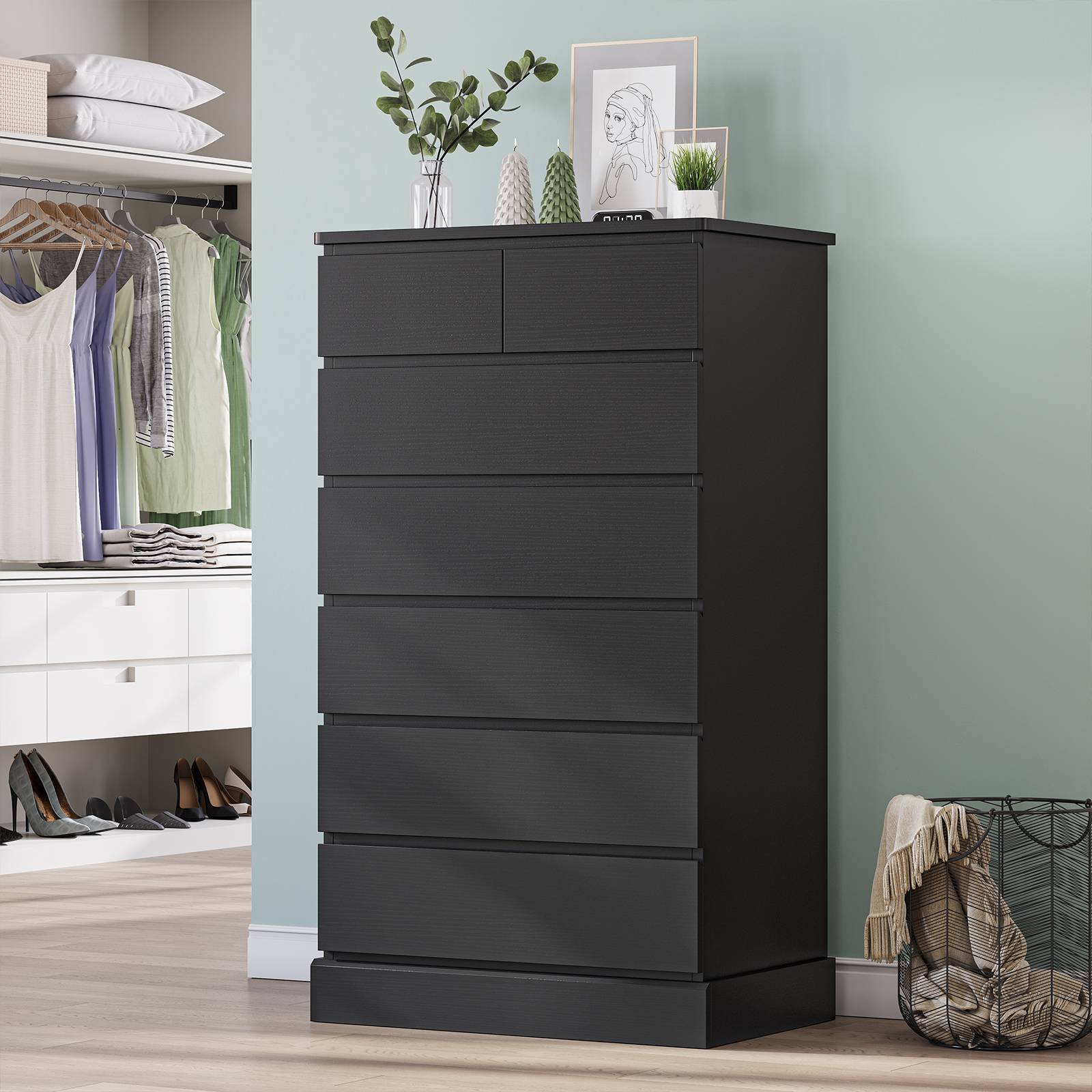 bedroom large dresser Snhomee 10-Drawer Wooden Chest of Drawers, 52" Extra Wide for Living Room Hallway 52"W x 15.7"D x 36.5"H / Black The minimalist approach coupled with the expert craftsmanship delivers a stunning piece that offers the best of all worlds Black 6 Drawer Dresser for
