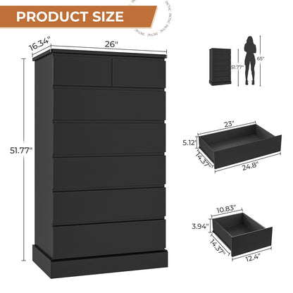 Hasuit | 51.8 Inch Tall Dresser with 7 Drawers High Chest of Drawers Storage Organizer for Closet Modern Taller Clothes Storage Tower