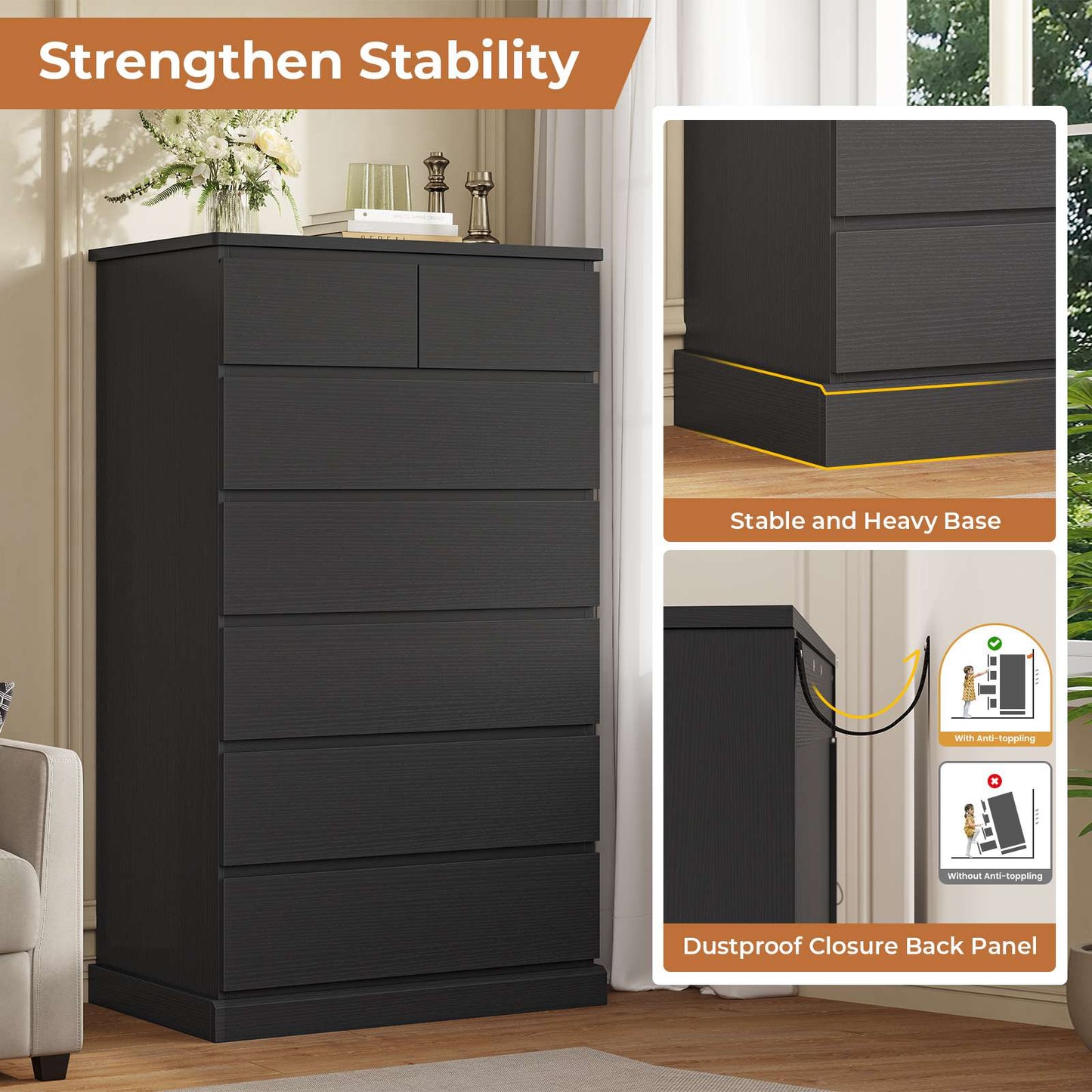 Hasuit | 51.8 Inch Tall Dresser with 7 Drawers High Chest of Drawers Storage Organizer for Closet Modern Taller Clothes Storage Tower