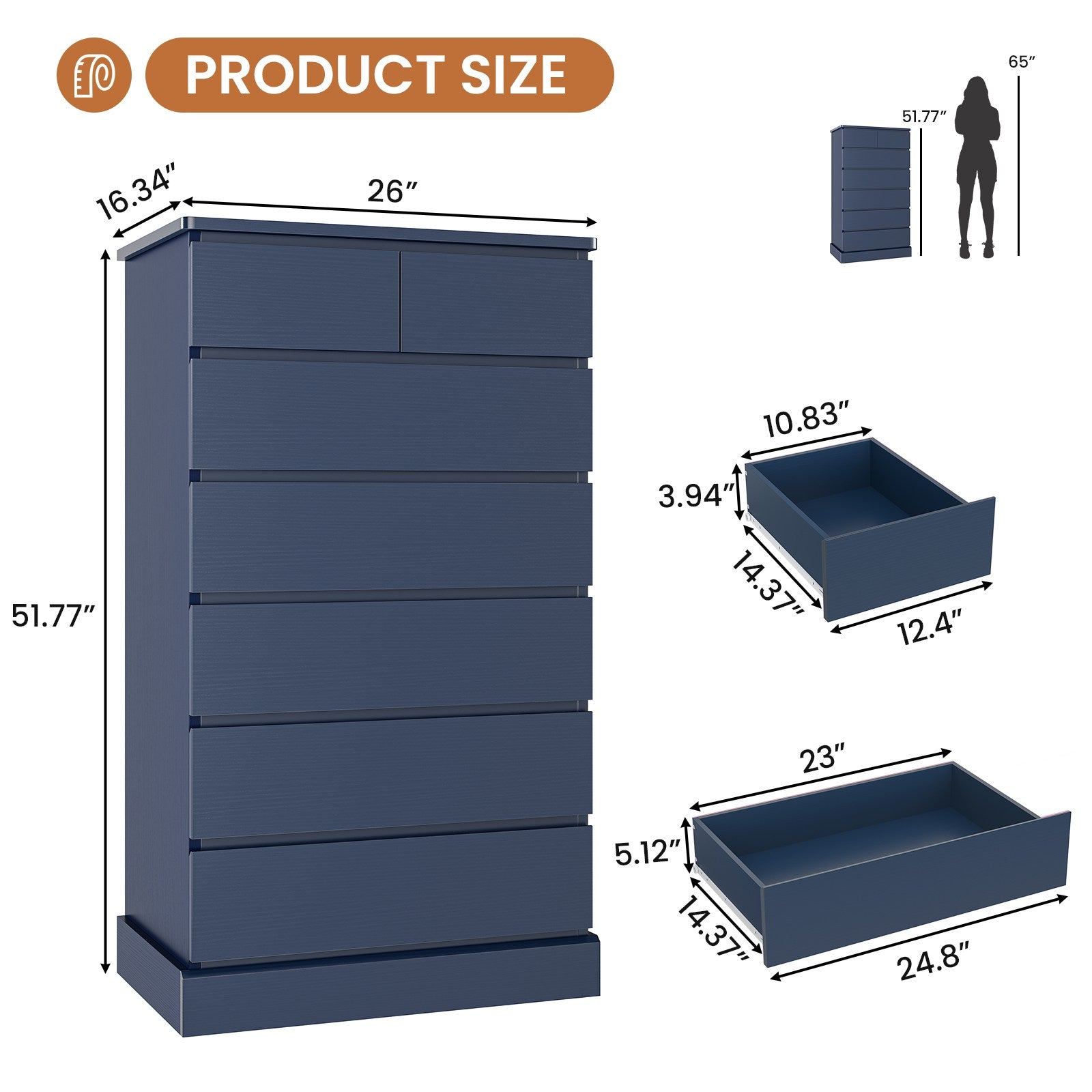 Hasuit | 51.8 Inch Tall Dresser with 7 Drawers High Chest of Drawers S