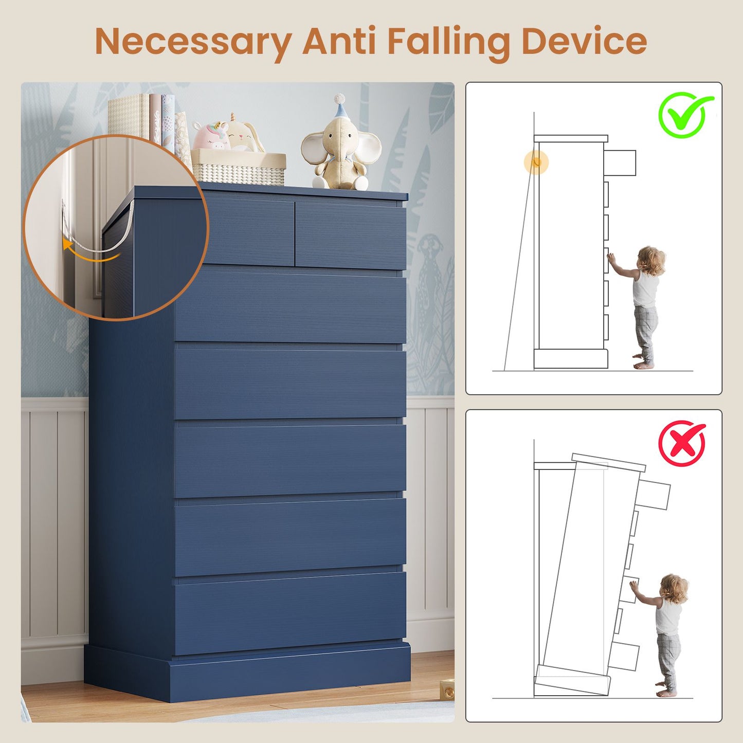Hasuit | 51.8 Inch Tall Dresser with 7 Drawers High Chest of Drawers Storage Organizer for Closet Modern Taller Clothes Storage Tower