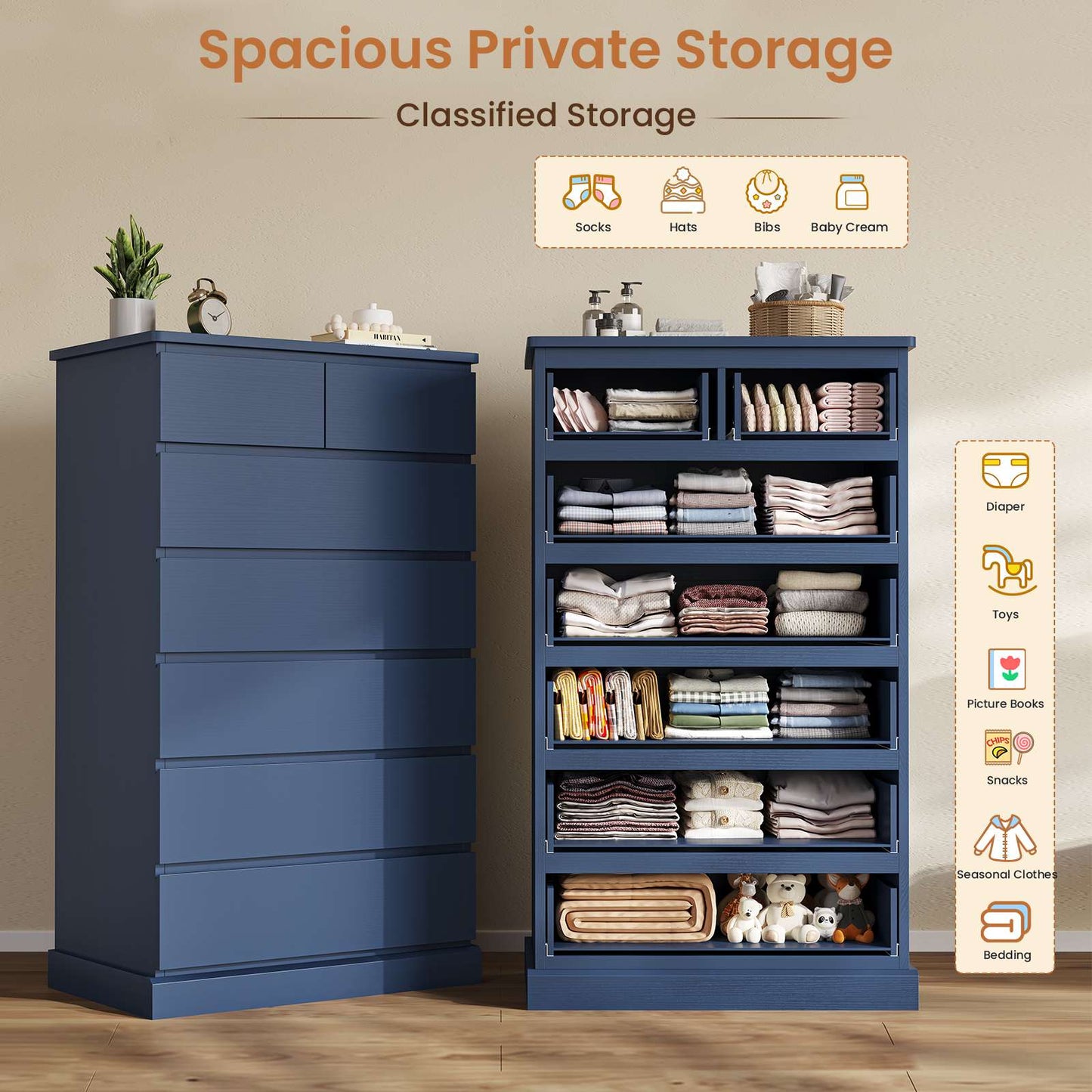 Hasuit | 51.8 Inch Tall Dresser with 7 Drawers High Chest of Drawers Storage Organizer for Closet Modern Taller Clothes Storage Tower