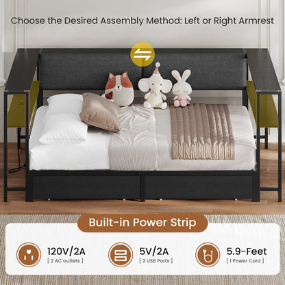 Hasuit | Daybed with Storage Bookcase and Drawers Kids Bedroom Bed Frame Unit with Charging Station Corner Bed Twin / Full Sizes