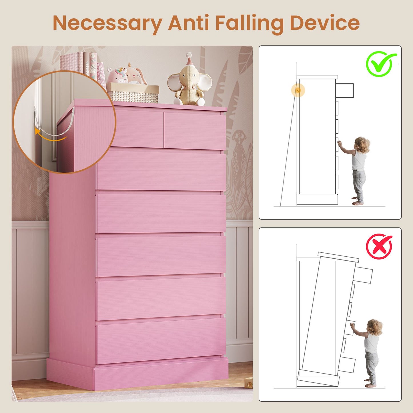 Hasuit | 51.8 Inch Tall Dresser with 7 Drawers High Chest of Drawers Storage Organizer for Closet Modern Taller Clothes Storage Tower