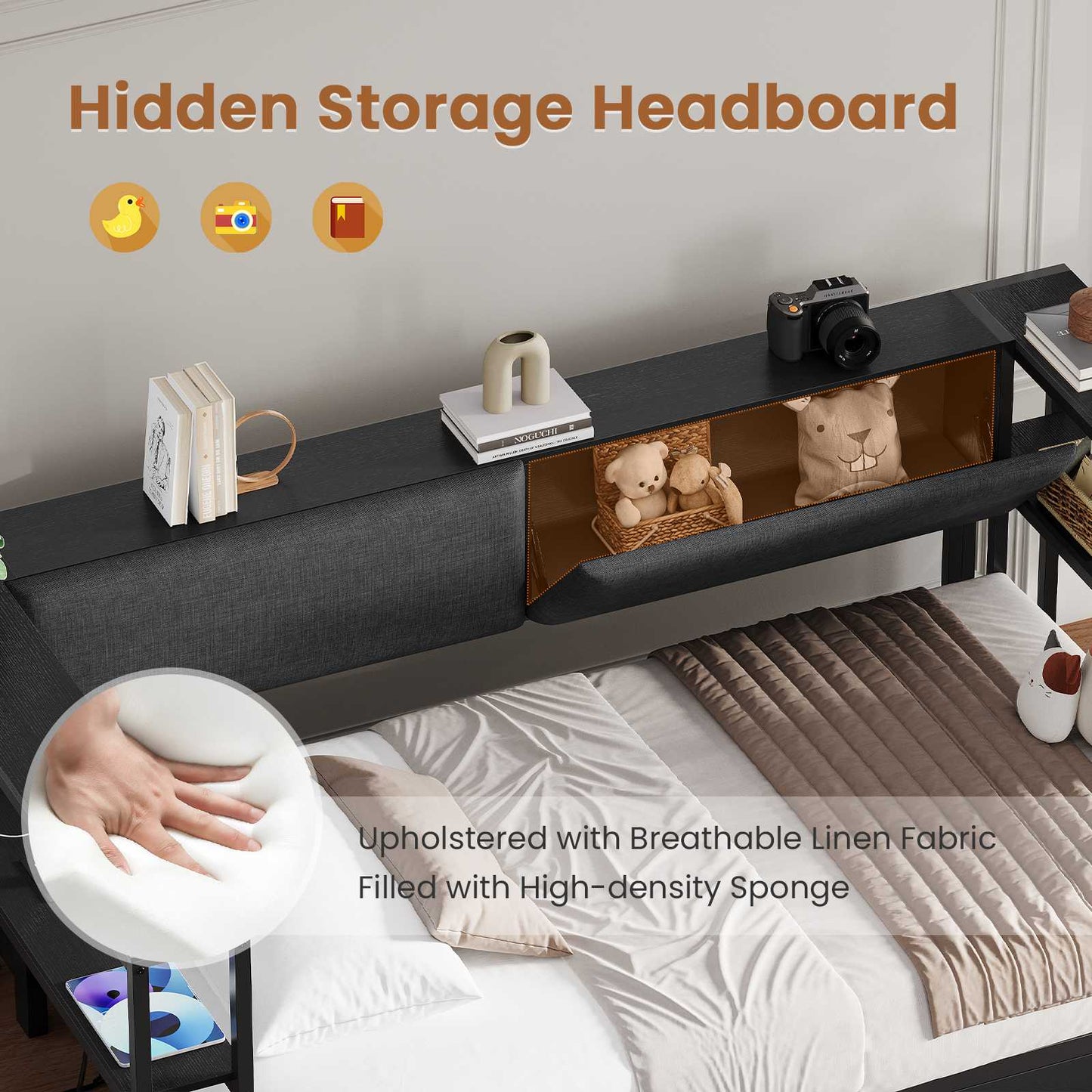 Hasuit | Daybed with Storage Bookcase and Drawers Kids Bedroom Bed Frame Unit with Charging Station Corner Bed Twin / Full Sizes