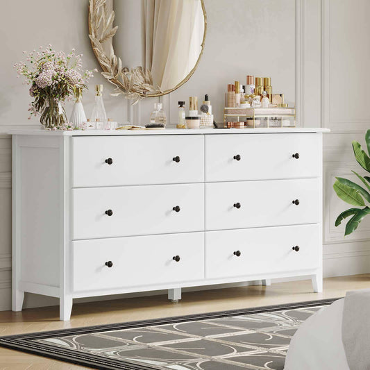 Hasuit | 55.3 Inch Wide Dresser Long Dressers Chest of Drawers Large Capacity 6 Drawer Double Dresser White