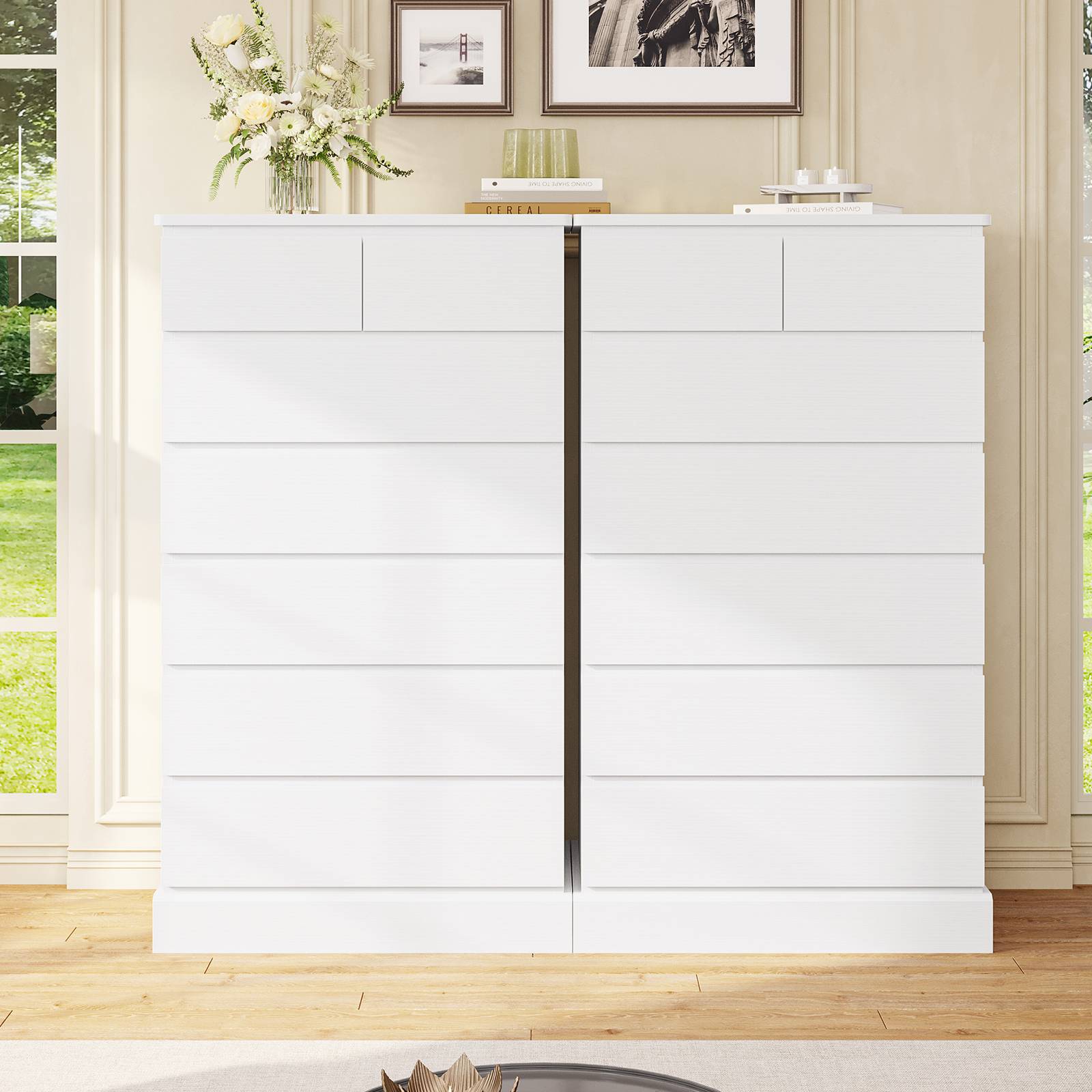 long white dresser for Bedroom Large Wood Dresser with 6 Drawers photo frames FUFU&GAGA 9-Drawer White Wood Dresser