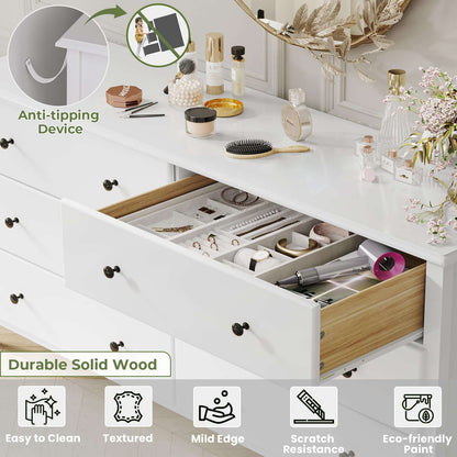 Hasuit | 55.3 Inch Wide Dresser Long Dressers Chest of Drawers Large Capacity 6 Drawer Double Dresser White