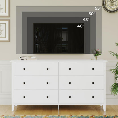 Hasuit | 55.3 Inch Wide Dresser Long Dressers Chest of Drawers Large Capacity 6 Drawer Double Dresser White