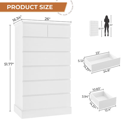 Hasuit | 51.8 Inch Tall Dresser with 7 Drawers High Chest of Drawers Storage Organizer for Closet Modern Taller Clothes Storage Tower