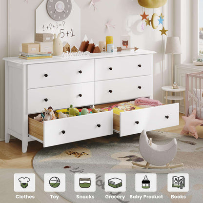 Hasuit | 55.3 Inch Wide Dresser Long Dressers Chest of Drawers Large Capacity 6 Drawer Double Dresser White