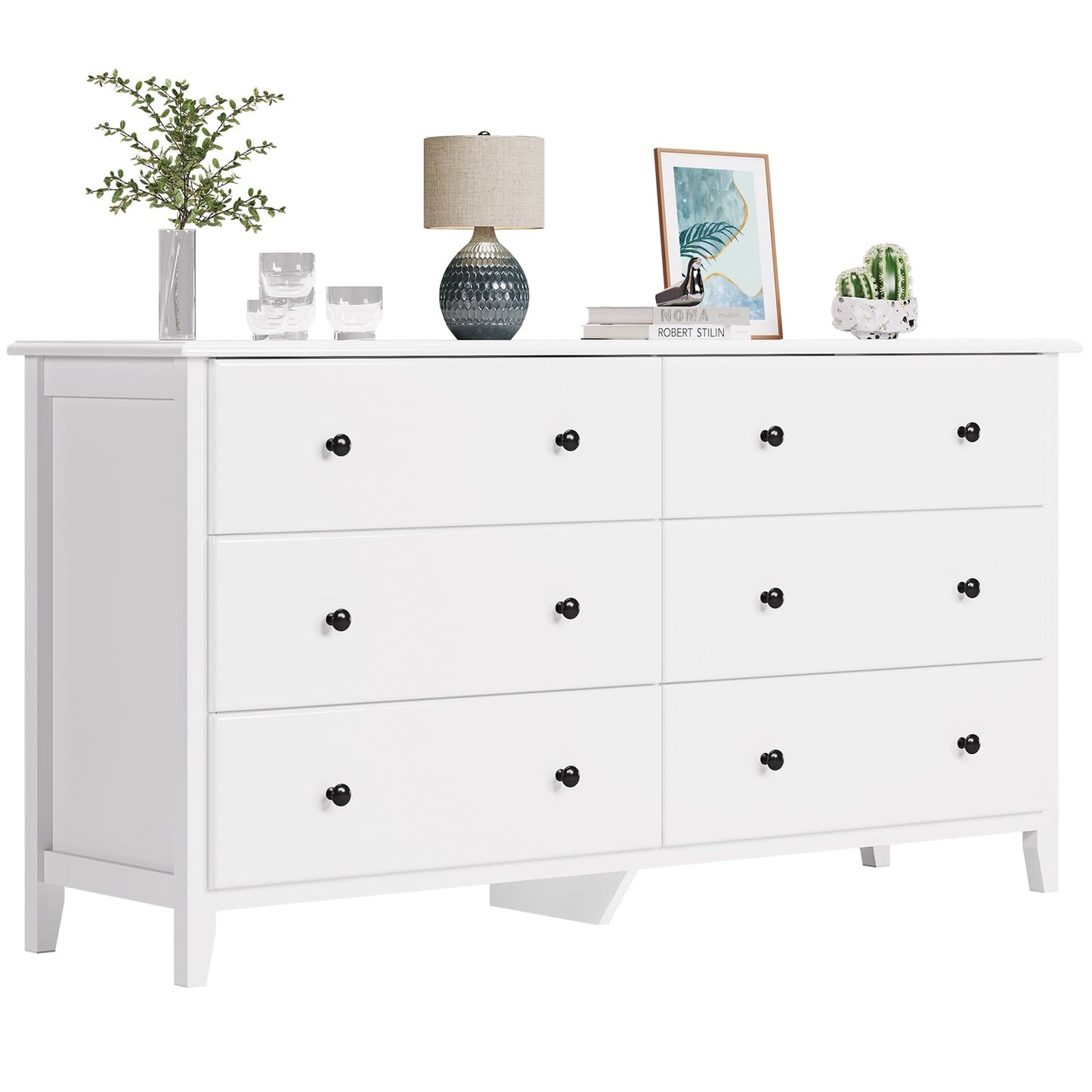 Hasuit | 55.3 Inch Wide Dresser Long Dressers Chest of Drawers Large Capacity 6 Drawer Double Dresser White