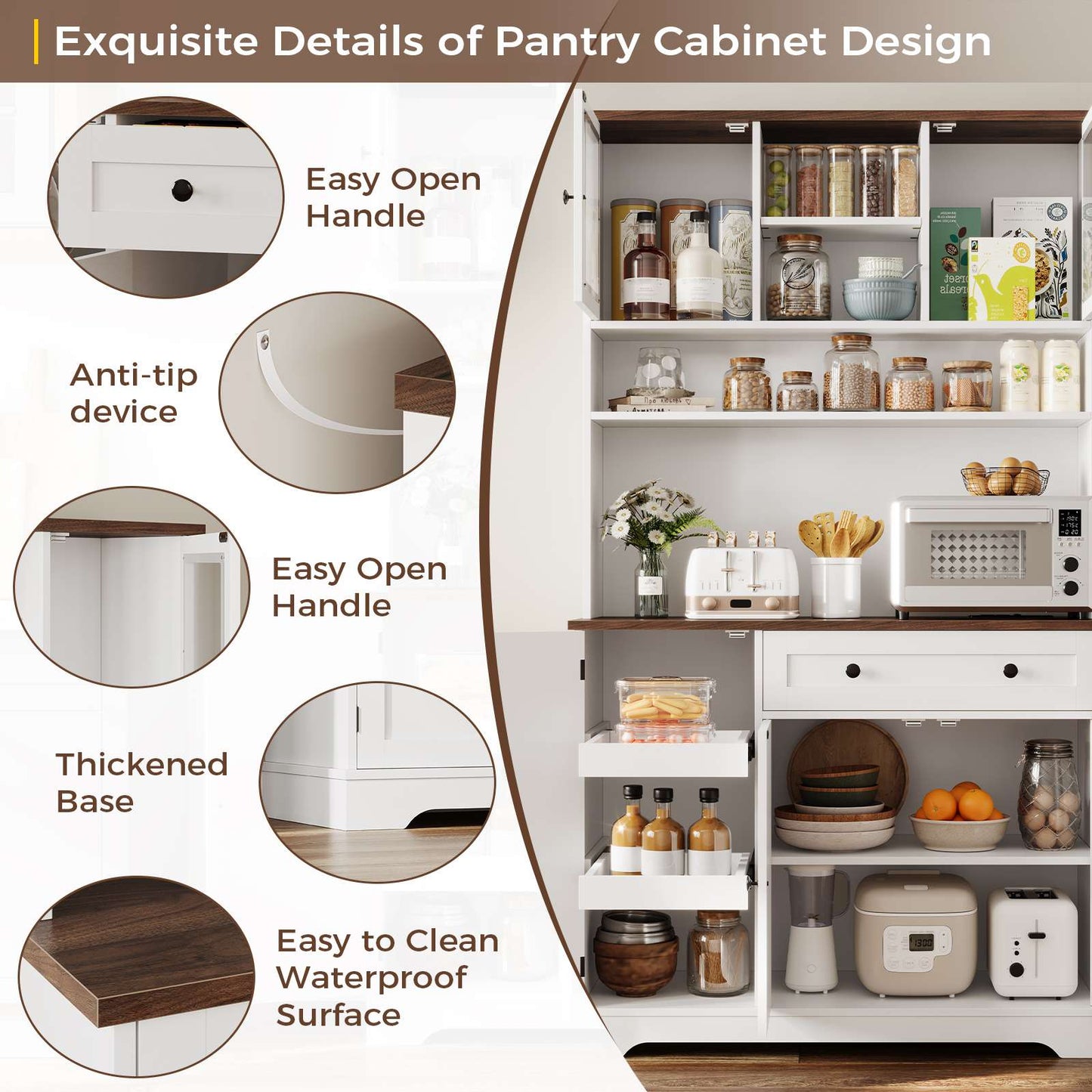 Hasuit | 71.6 Inch Tall Kitchen Pantry Storage Cabinet Modern Kitchen Hutch Cabinet with Doors and Shelves