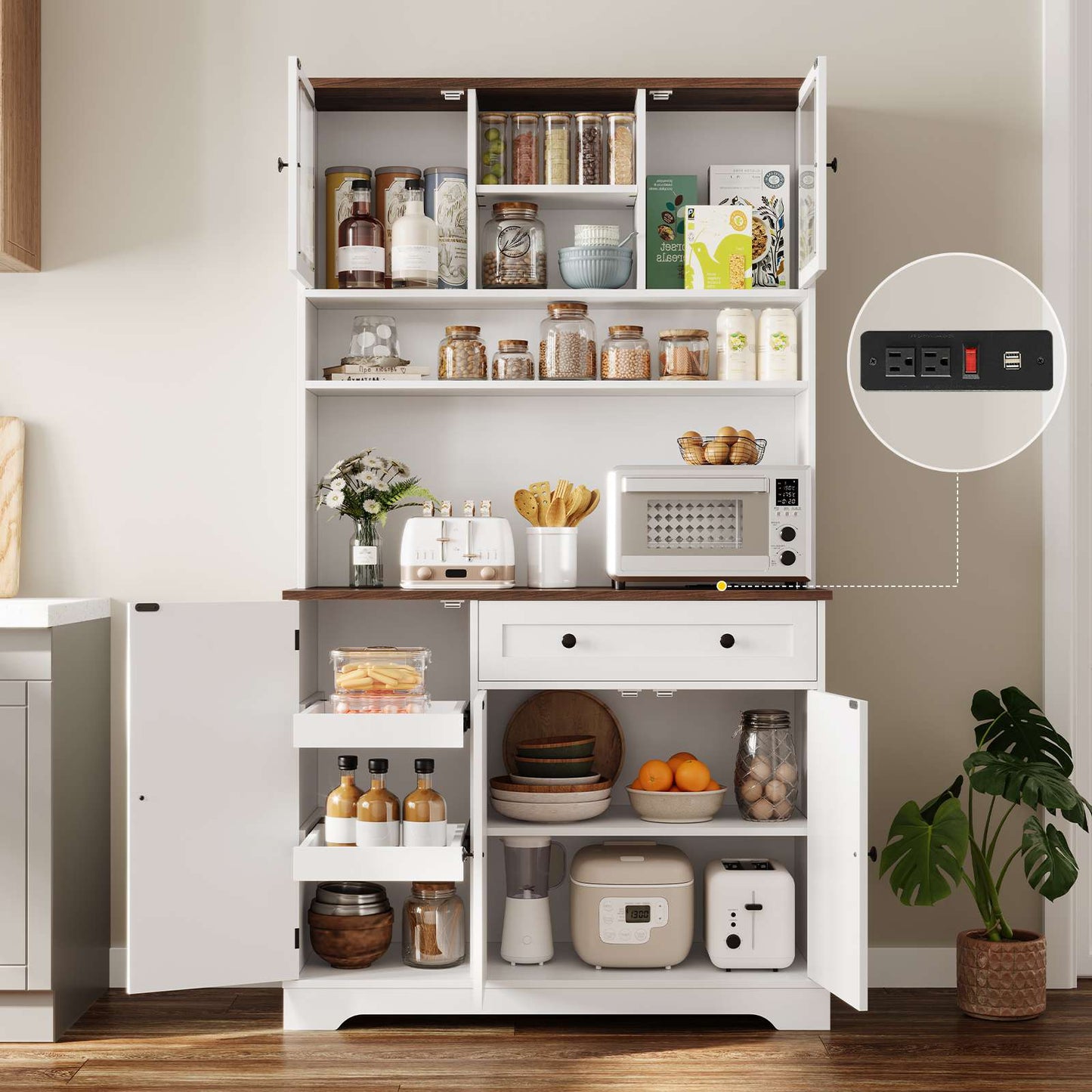 Hasuit | 71.6 Inch Tall Kitchen Pantry Storage Cabinet Modern Kitchen Hutch Cabinet with Doors and Shelves
